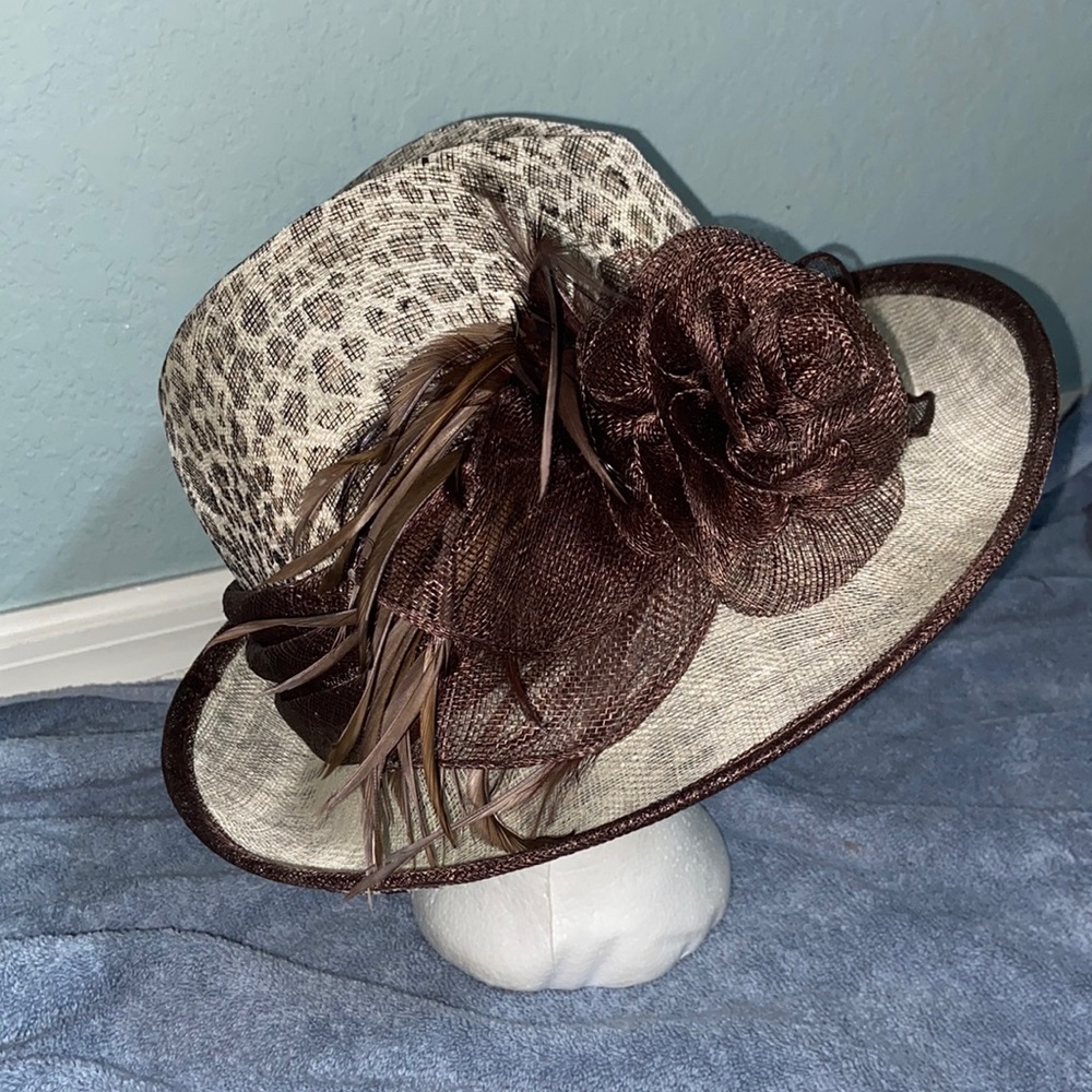 RARE Vintage Plaza Suite Kentucky Derby Hat leopard leather & flower